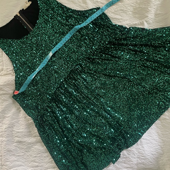 POL Blouse Womens Large Green Sparkle Sleeveless Baby Doll Sequin Shirt - Picture 11 of 11